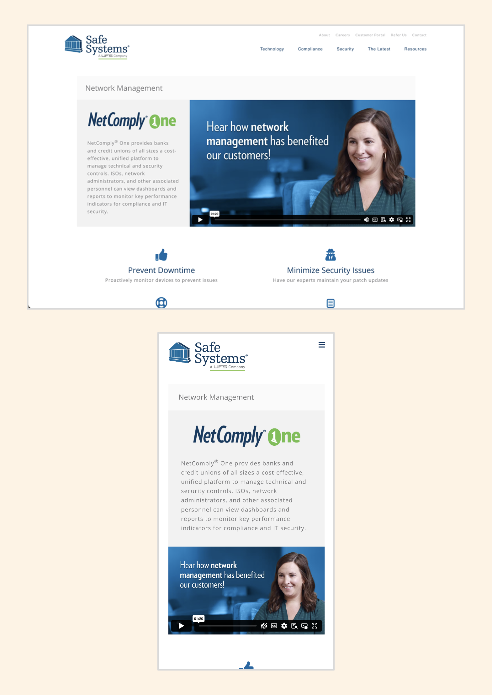 Desktop and mobile views for a product page