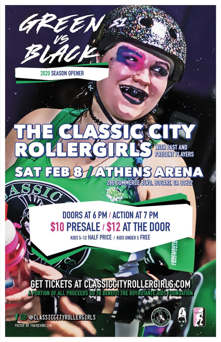 2020 Poster for the Classic City Rollergirls Green vs. Black Bout